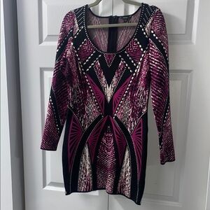 G by Guess Black and Pink Bodycon Long Sleeve Dress